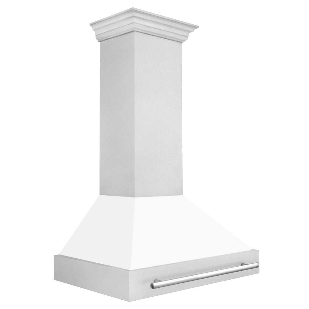 36 In. Satin Stainless Steel Wall Mount Range Hood With White Matte Shell And Stainless Steel Handle 8654SNXWM36