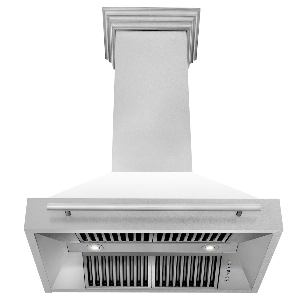36 In. Satin Stainless Steel Wall Mount Range Hood With White Matte Shell And Stainless Steel Handle 8654SNXWM36