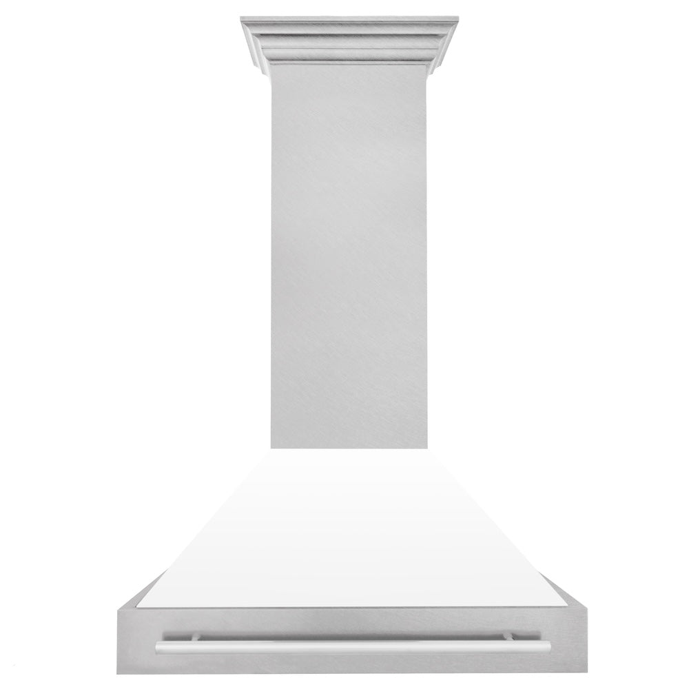 36 In. Satin Stainless Steel Wall Mount Range Hood With White Matte Shell And Stainless Steel Handle 8654SNXWM36
