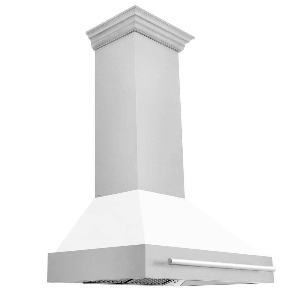 36 In. Satin Stainless Steel Wall Mount Range Hood With White Matte Shell And Stainless Steel Handle 8654SNXWM36