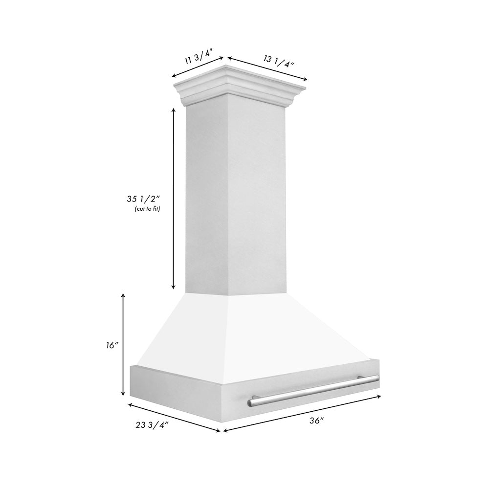 36 In. Satin Stainless Steel Wall Mount Range Hood With White Matte Shell And Stainless Steel Handle 8654SNXWM36