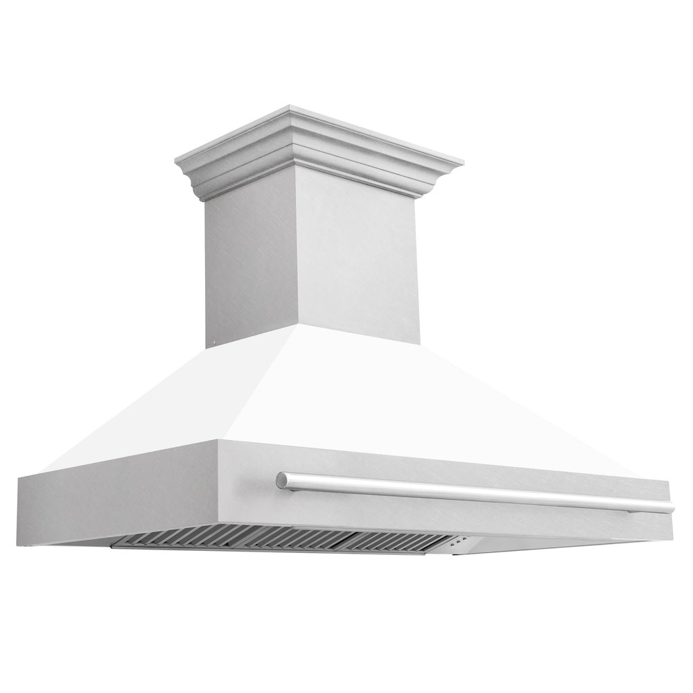 48 In. Satin Stainless Steel Wall Mount Range Hood With White Matte Shell And Stainless Steel Handle 8654SNXWM48
