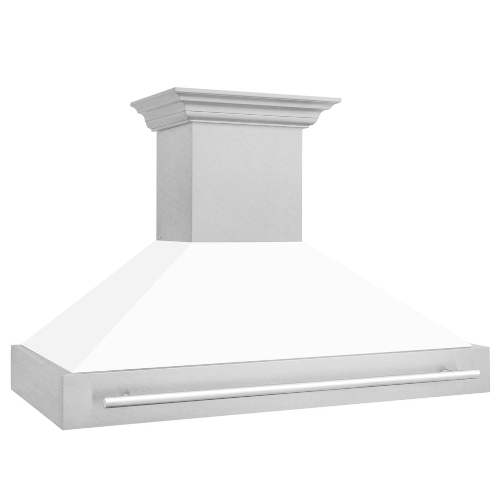 48 In. Satin Stainless Steel Wall Mount Range Hood With White Matte Shell And Stainless Steel Handle 8654SNXWM48