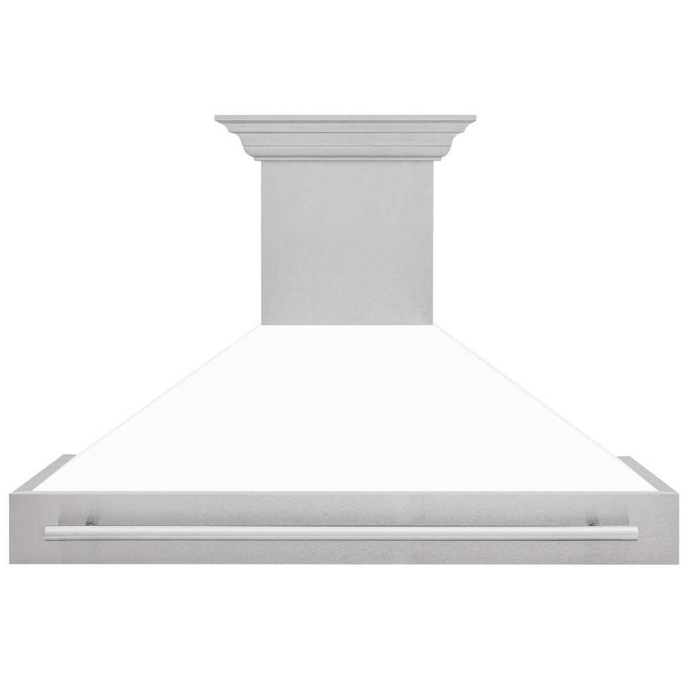 48 In. Satin Stainless Steel Wall Mount Range Hood With White Matte Shell And Stainless Steel Handle 8654SNXWM48