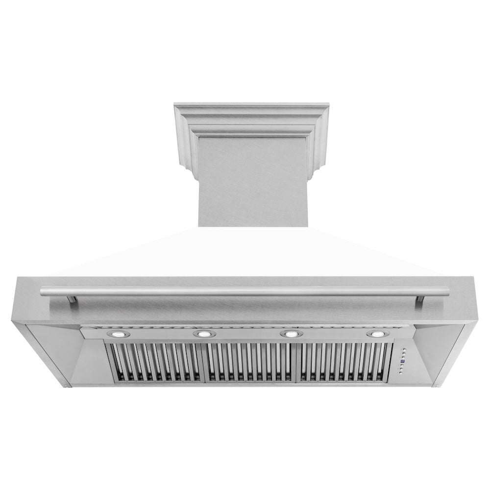 48 In. Satin Stainless Steel Wall Mount Range Hood With White Matte Shell And Stainless Steel Handle 8654SNXWM48