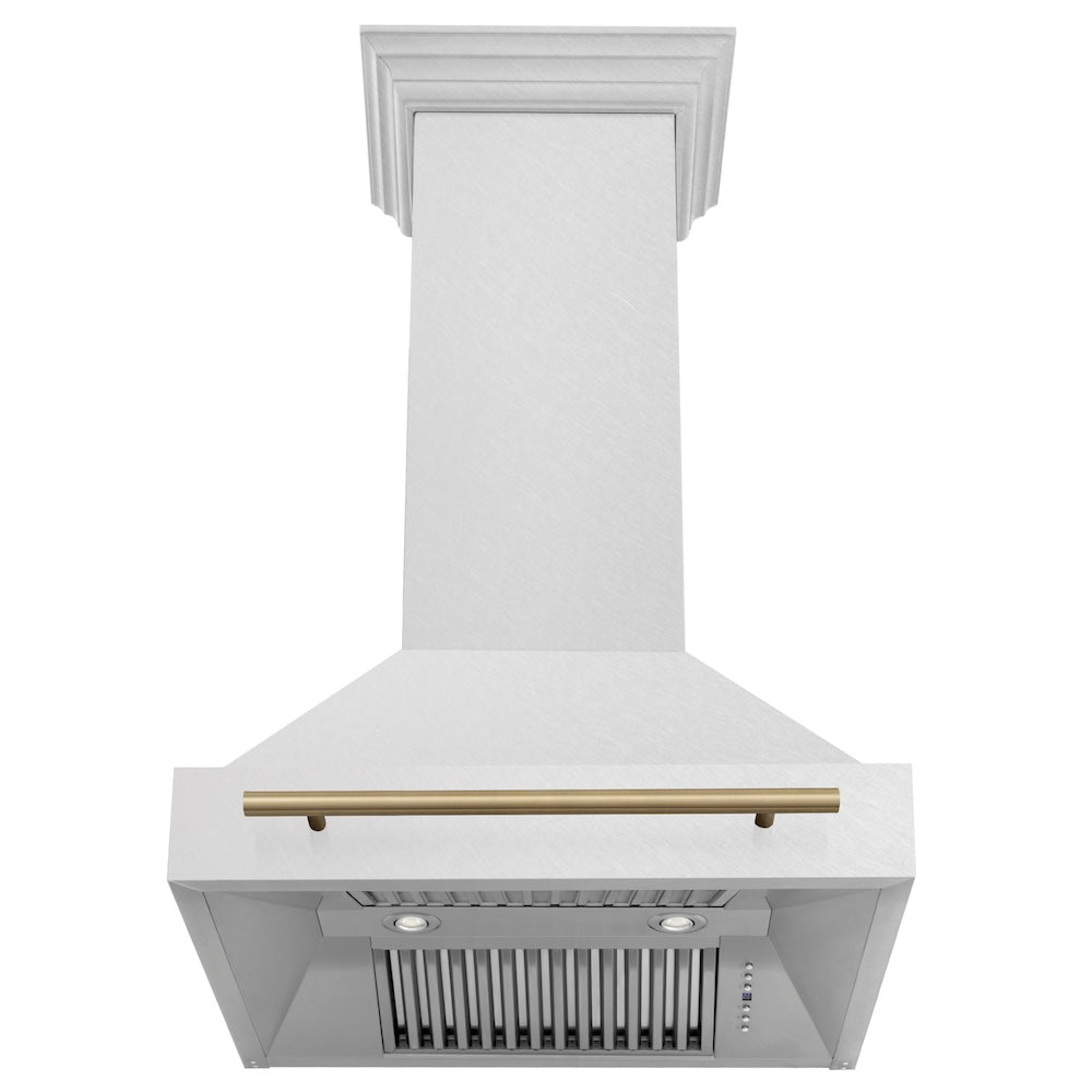 Autograph Edition 30 In. Satin Stainless Steel Wall Mount Range Hood With Champagne Bronze Handle 8654SNZ30CB