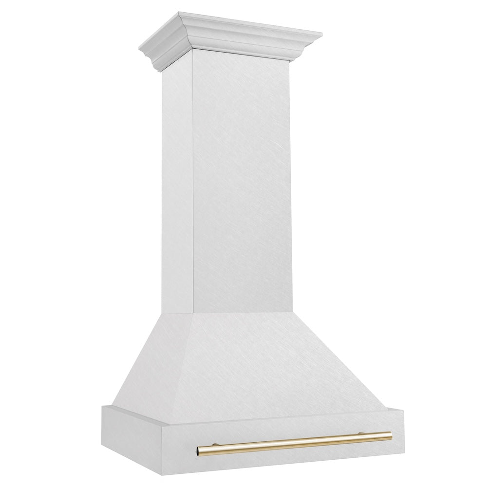 Autograph Edition 30 In. Satin Stainless Steel Wall Mount Range Hood With Polished Gold Handle 8654SNZ30G