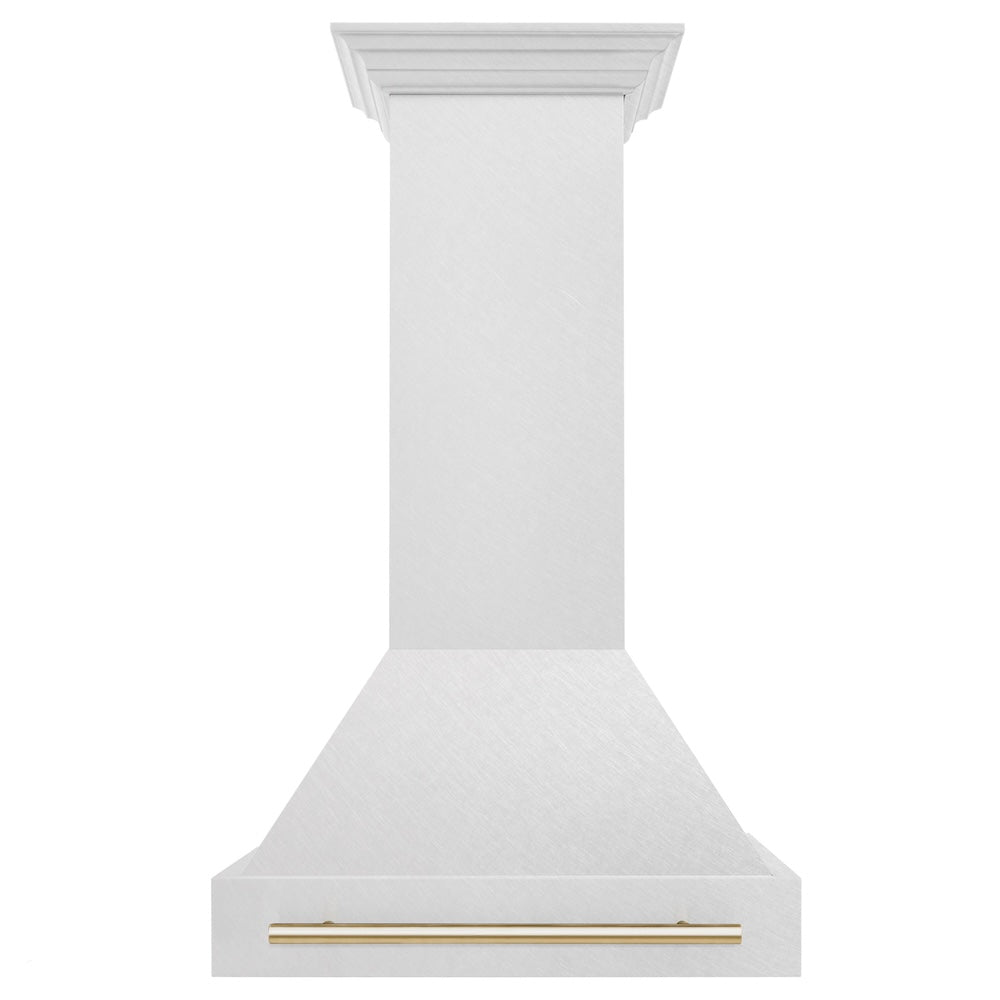 Autograph Edition 30 In. Satin Stainless Steel Wall Mount Range Hood With Polished Gold Handle 8654SNZ30G