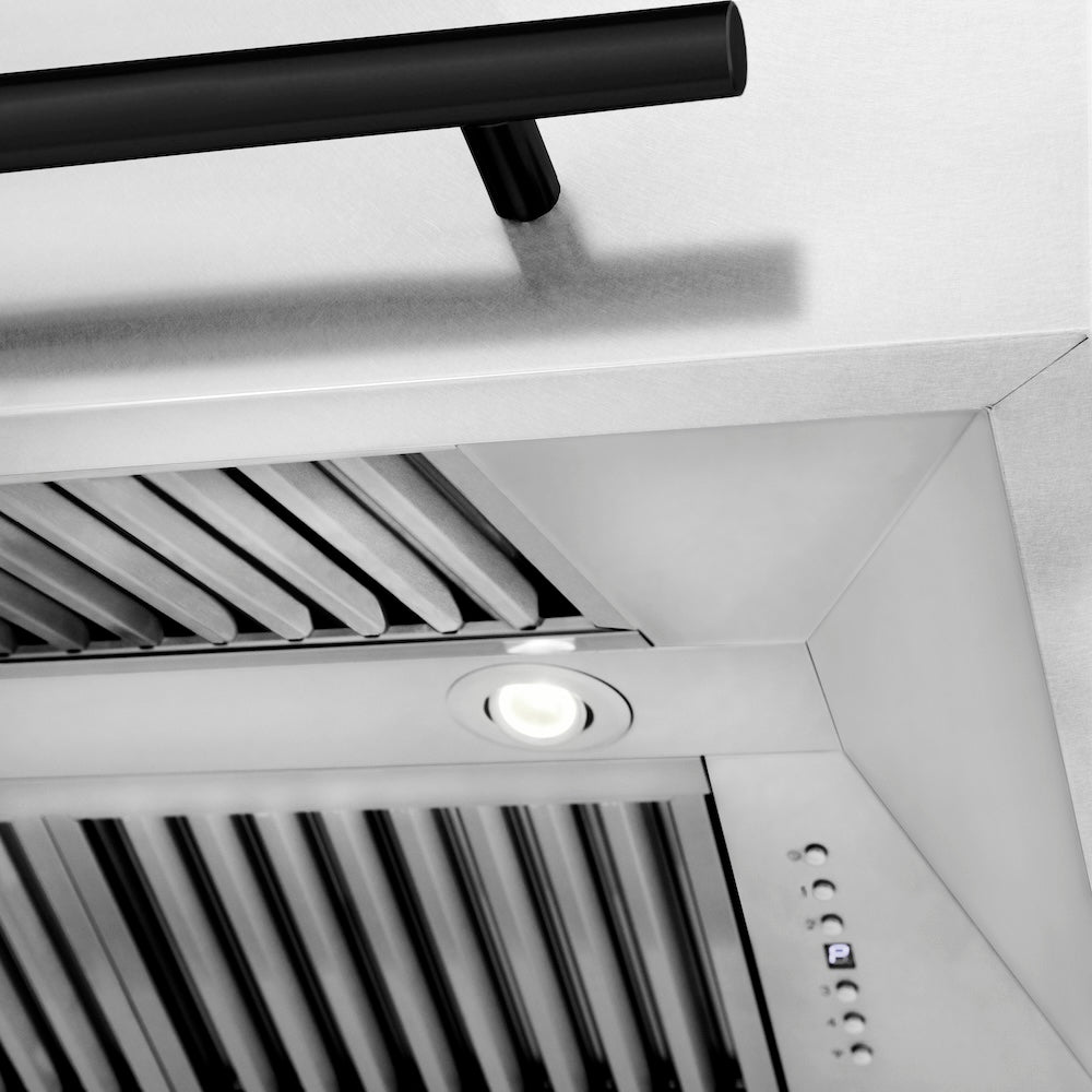 Autograph Edition 30 In. Satin Stainless Steel Wall Mount Range Hood With Matte Black Handle 8654SNZ30MB