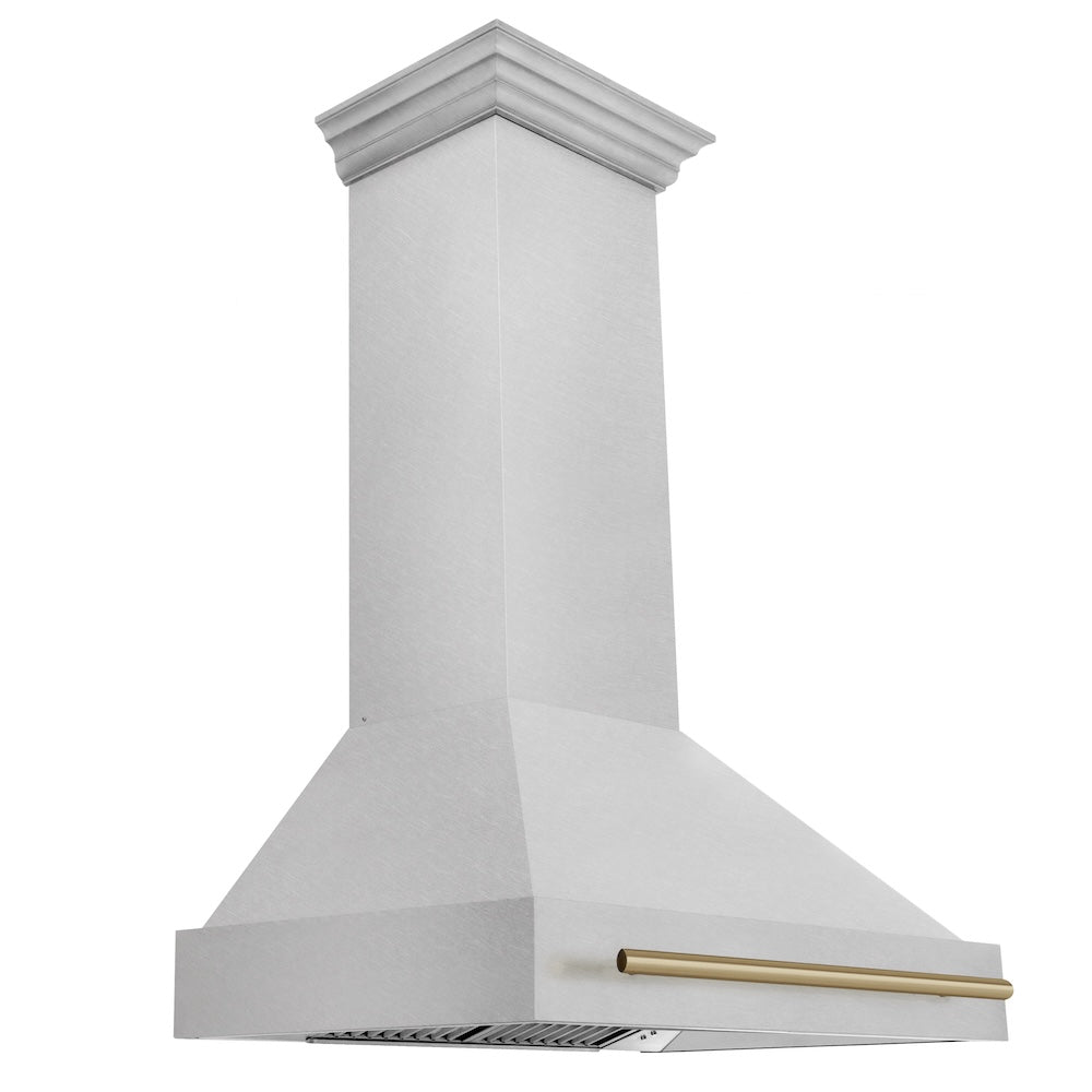 Autograph Edition 36 In. Satin Stainless Steel Wall Mount Range Hood With Champagne Bronze Handle 8654SNZ36CB
