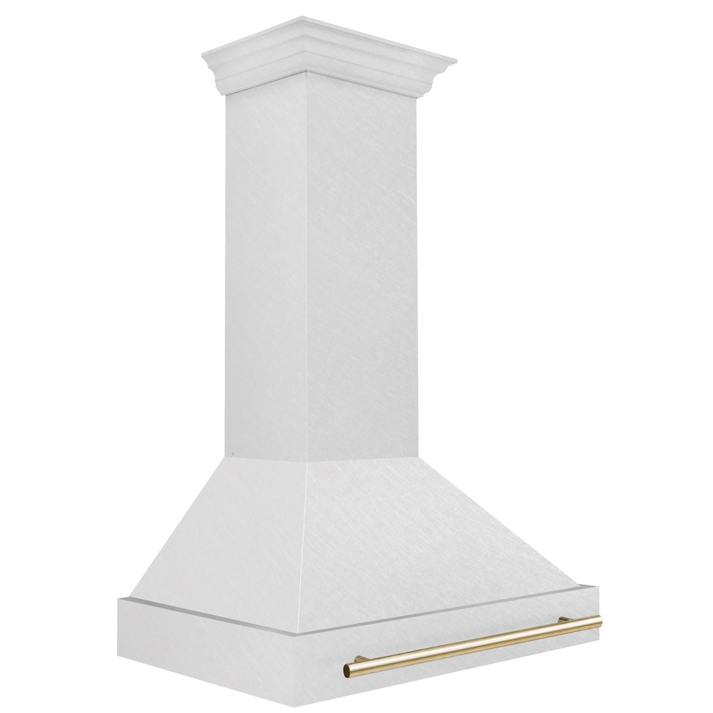 Autograph Edition 36 In. Satin Stainless Steel Wall Mount Range Hood With Polished Gold Handle 8654SNZ36G