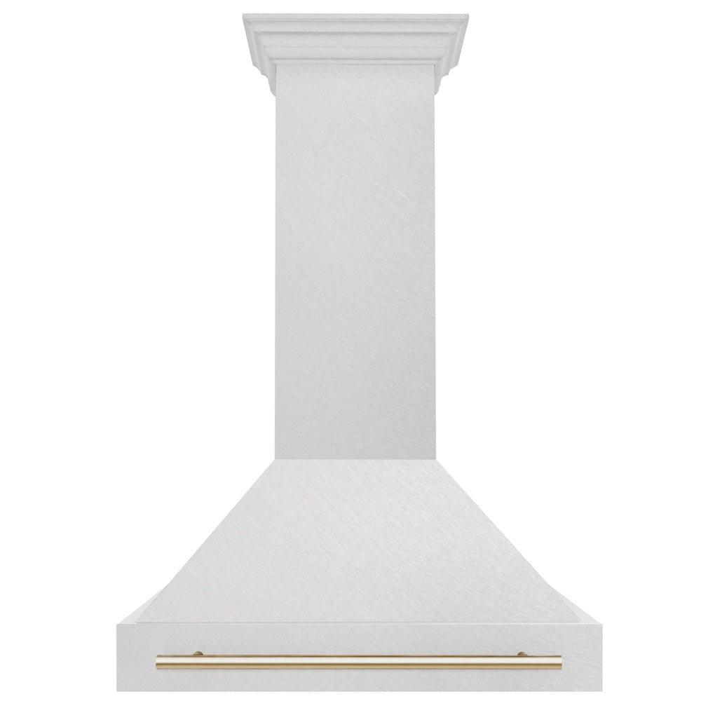 Autograph Edition 36 In. Satin Stainless Steel Wall Mount Range Hood With Polished Gold Handle 8654SNZ36G