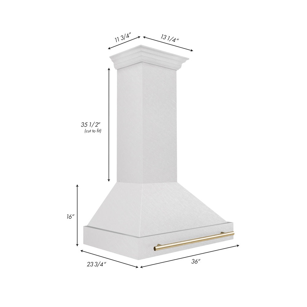 Autograph Edition 36 In. Satin Stainless Steel Wall Mount Range Hood With Polished Gold Handle 8654SNZ36G