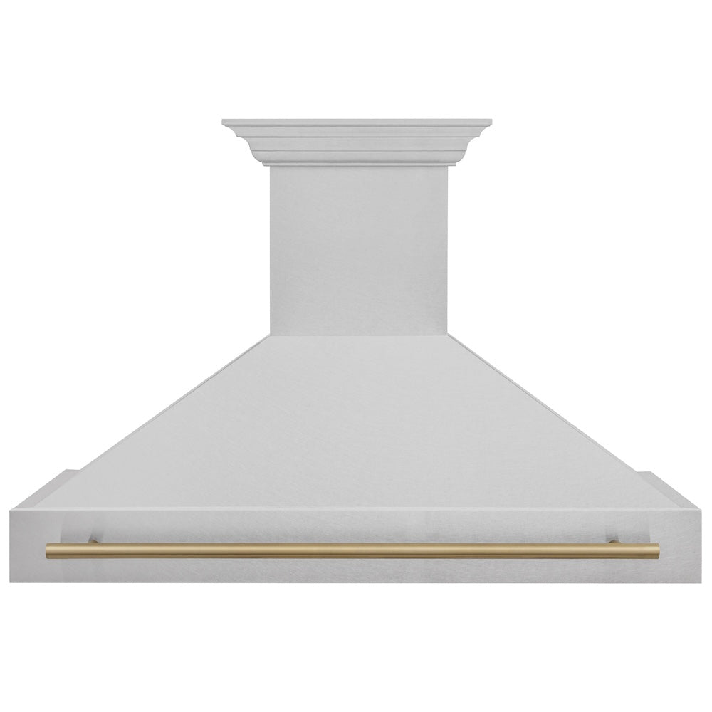 ZLINE Autograph Edition 48 in. Satin Stainless Steel Wall Mount Range Hood with Champagne Bronze Handle (8654SNZ-48-CB) 8654SNZ48CB