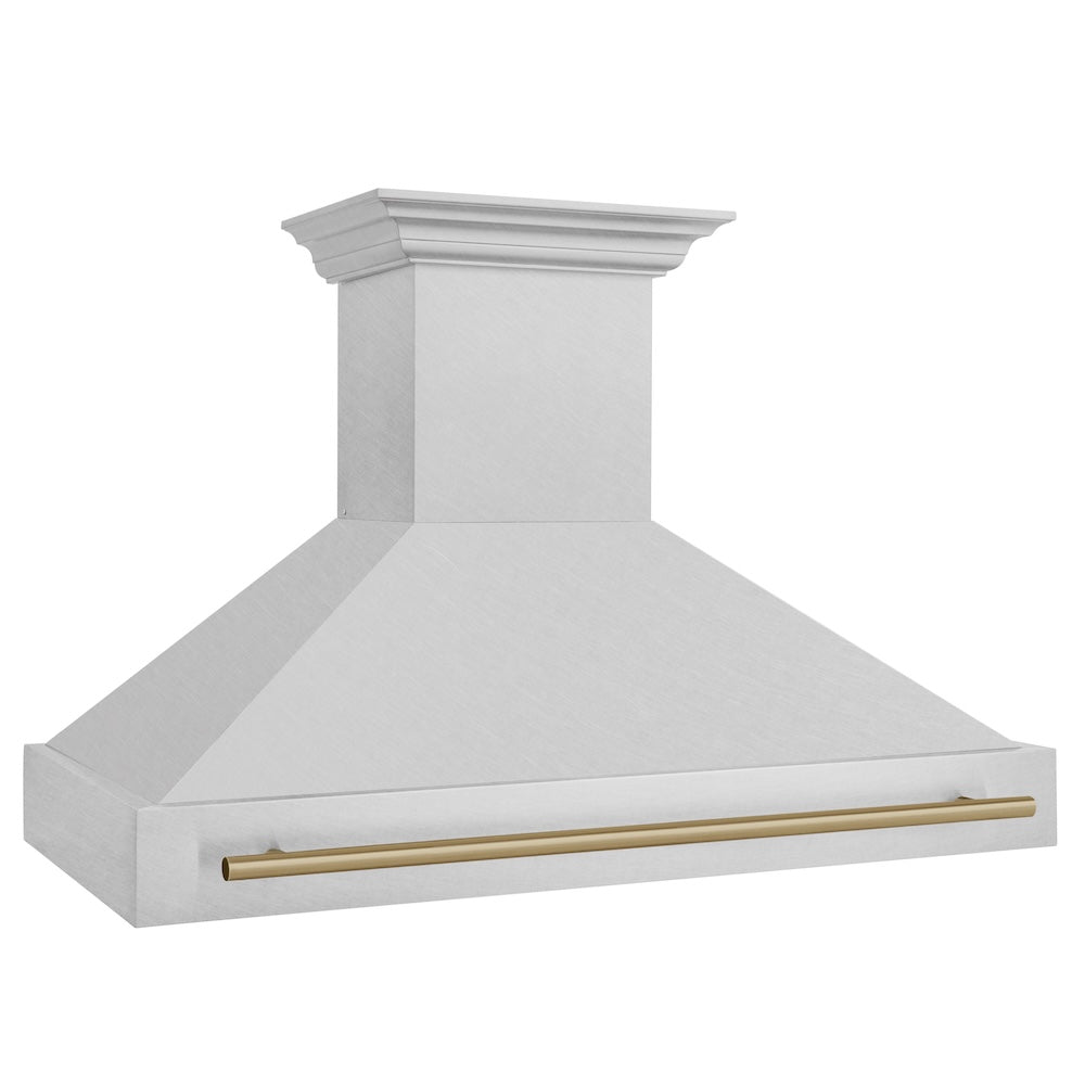 ZLINE Autograph Edition 48 in. Satin Stainless Steel Wall Mount Range Hood with Champagne Bronze Handle (8654SNZ-48-CB) 8654SNZ48CB
