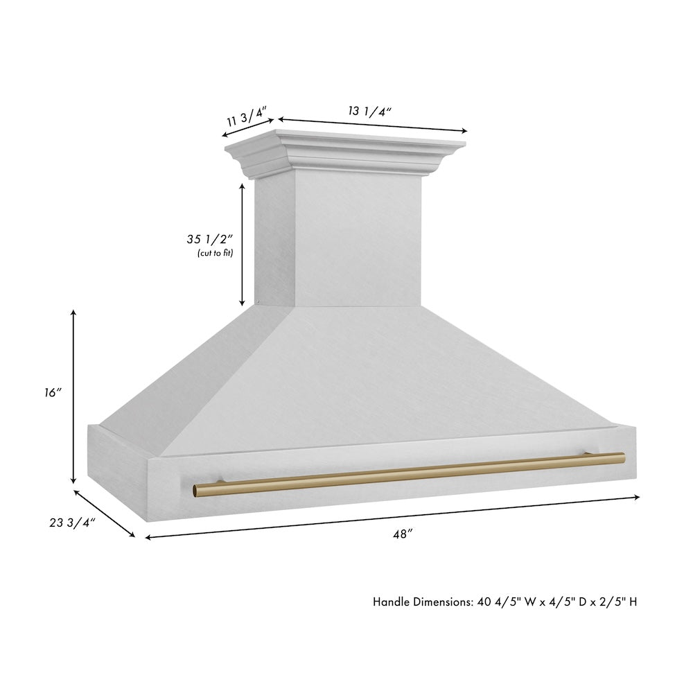 ZLINE Autograph Edition 48 in. Satin Stainless Steel Wall Mount Range Hood with Champagne Bronze Handle (8654SNZ-48-CB) 8654SNZ48CB
