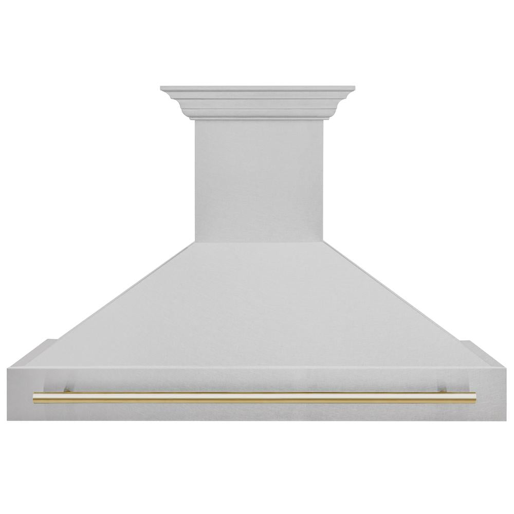 Autograph Edition 48 In. Satin Stainless Steel Wall Mount Range Hood With Polished Gold Handle 8654SNZ48G