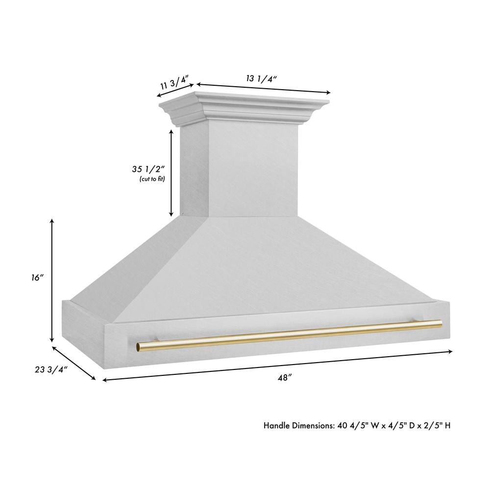 Autograph Edition 48 In. Satin Stainless Steel Wall Mount Range Hood With Polished Gold Handle 8654SNZ48G