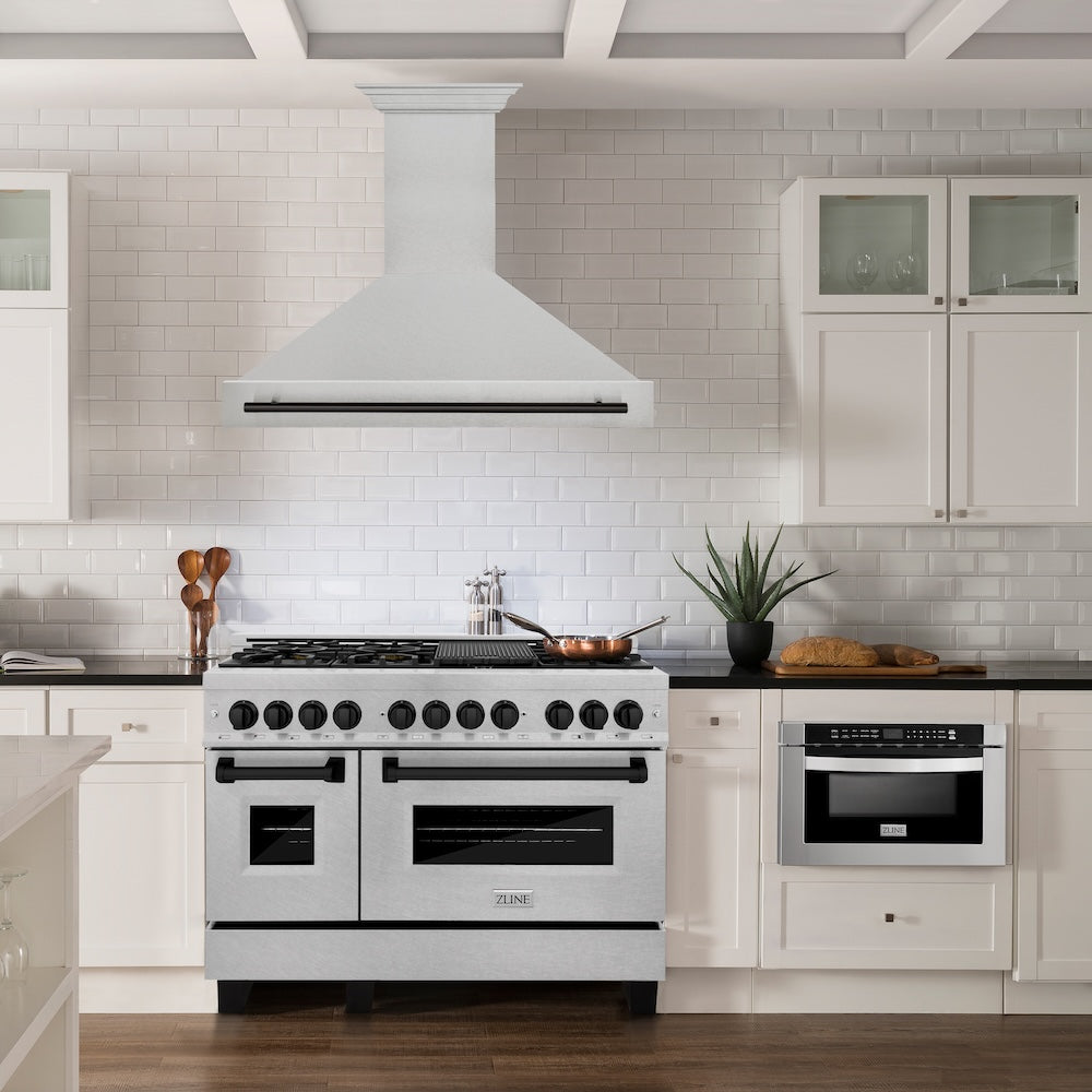 Autograph Edition 48 In. Satin Stainless Steel Wall Mount Range Hood With Matte Black Handle 8654SNZ48MB