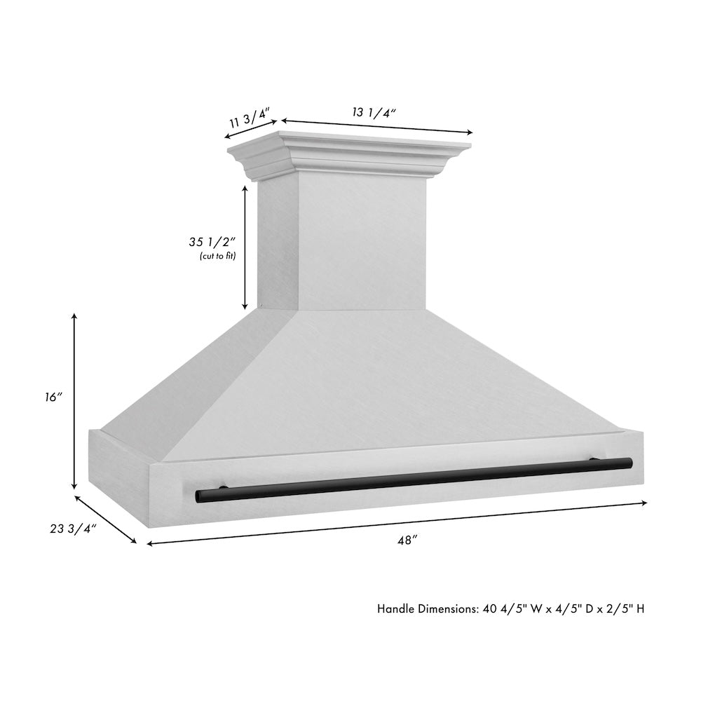 Autograph Edition 48 In. Satin Stainless Steel Wall Mount Range Hood With Matte Black Handle 8654SNZ48MB