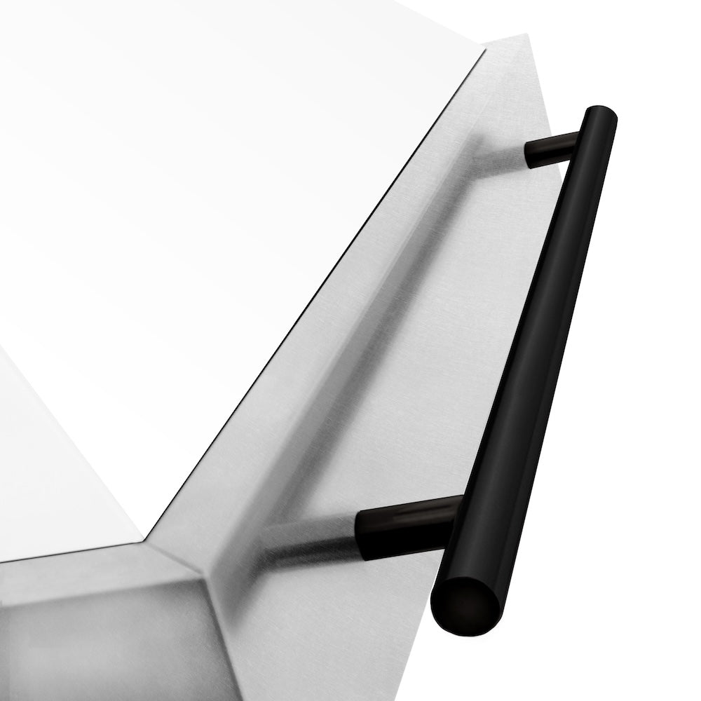 Autograph Edition 30 In. Satin Stainless Steel Wall Mount Range Hood With White Matte Shell And Matte Black Handle 8654SNZWM30MB