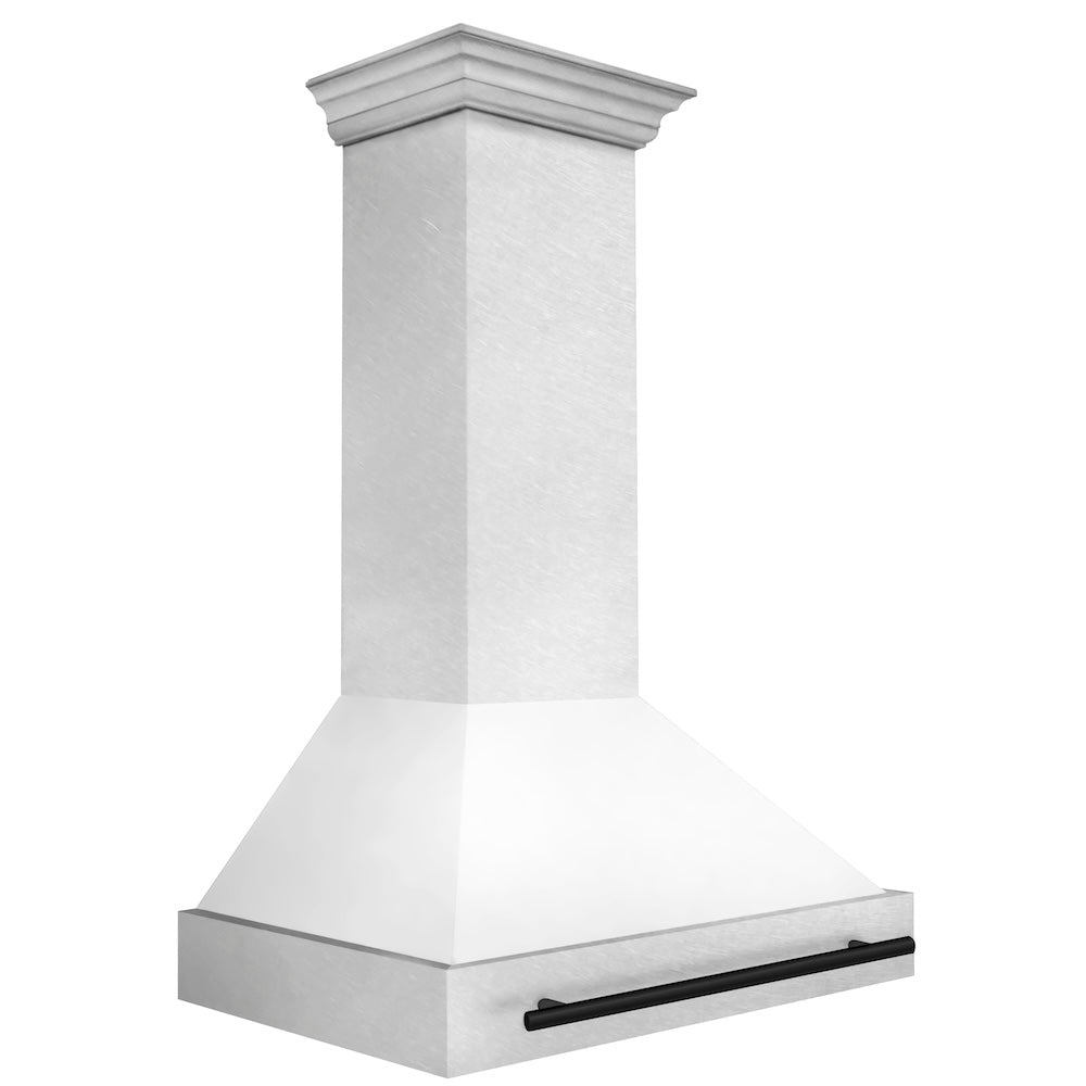Autograph Edition 36 In. Satin Stainless Steel Wall Mount Range Hood With White Matte Shell And Matte Black Handle 8654SNZWM36MB