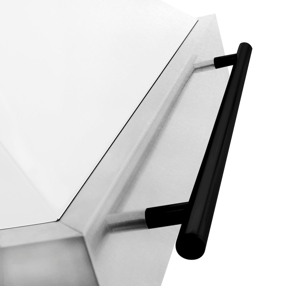 Autograph Edition 36 In. Satin Stainless Steel Wall Mount Range Hood With White Matte Shell And Matte Black Handle 8654SNZWM36MB