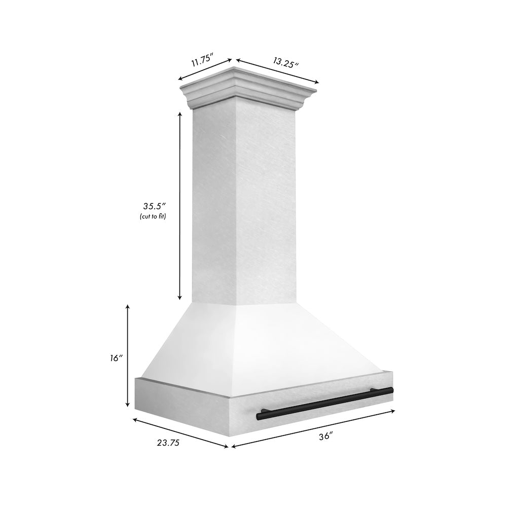 Autograph Edition 36 In. Satin Stainless Steel Wall Mount Range Hood With White Matte Shell And Matte Black Handle 8654SNZWM36MB