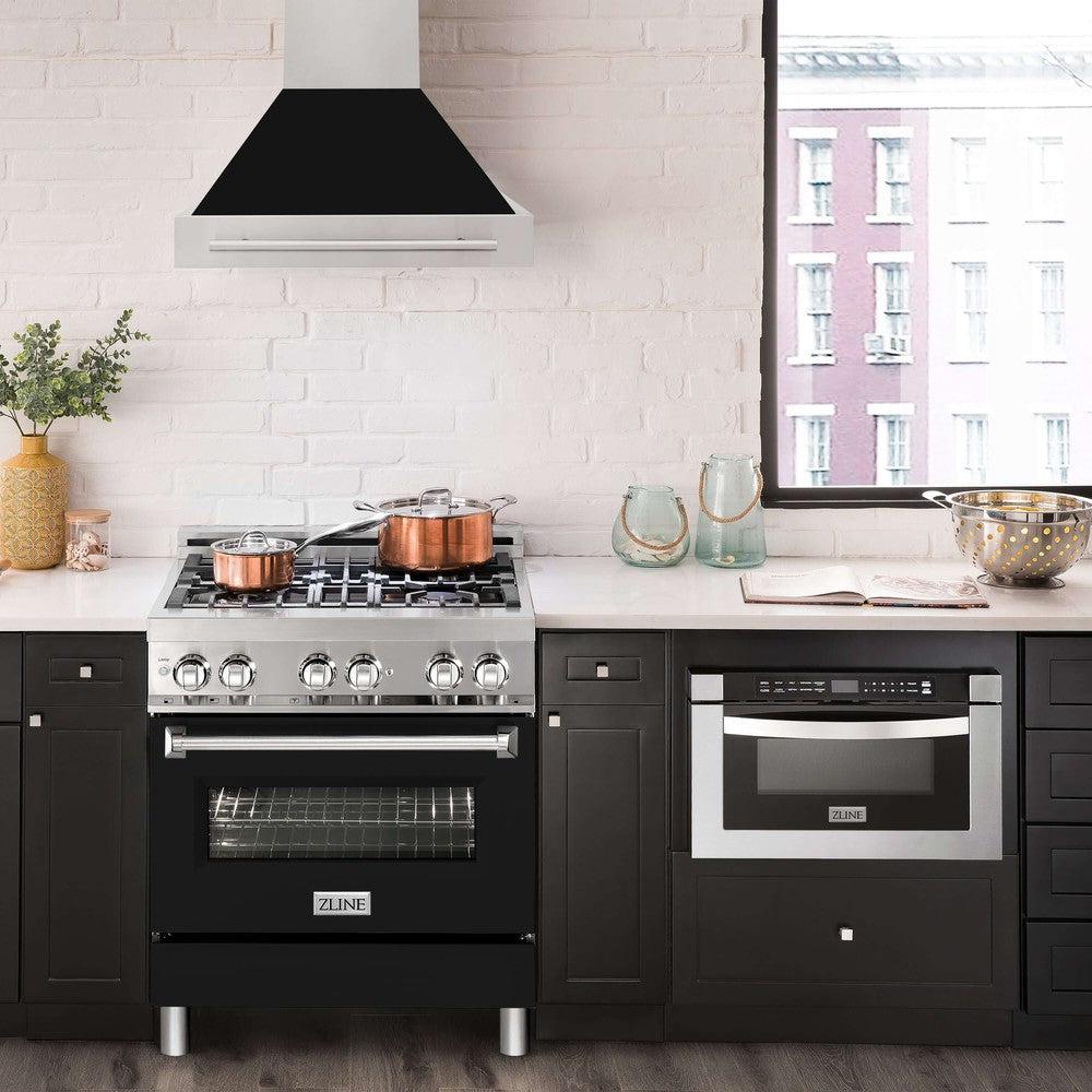 30 In. Stainless Steel Range Hood With Black Matte Shell And Stainless Steel Handle 8654STXBLM30