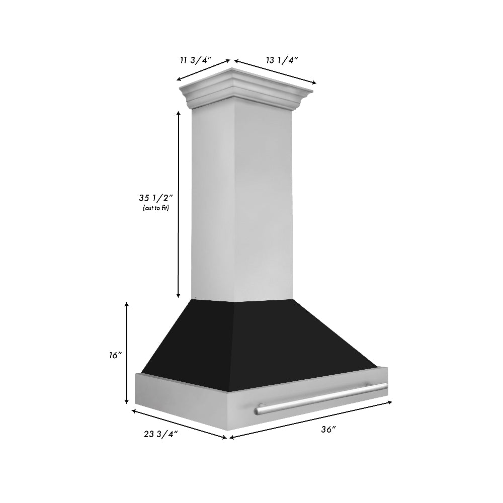 36 In. Stainless Steel Range Hood With Black Matte Shell And Stainless Steel Handle 8654STXBLM36