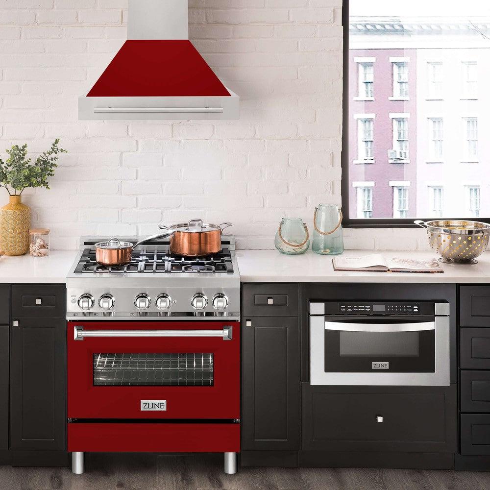30" Range Hood with Colored Shell and Handle (8654STX-30) - Red Gloss 8654STXRG30