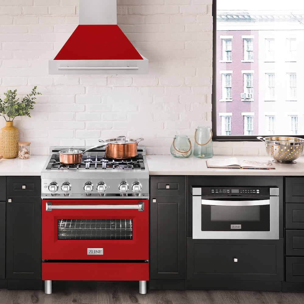 30" Range Hood with Colored Shell and Handle (8654STX-30) - Red Matte 8654STXRM30