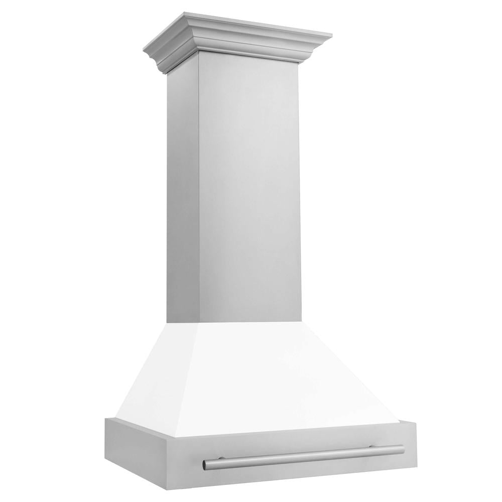 30 In. Stainless Steel Range Hood With White Matte Shell And Stainless Steel Handle 8654STXWM30