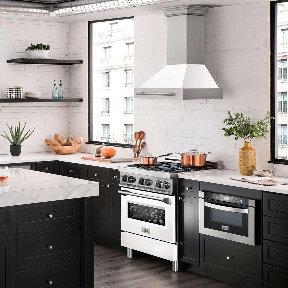 30 In. Stainless Steel Range Hood With White Matte Shell And Stainless Steel Handle 8654STXWM30