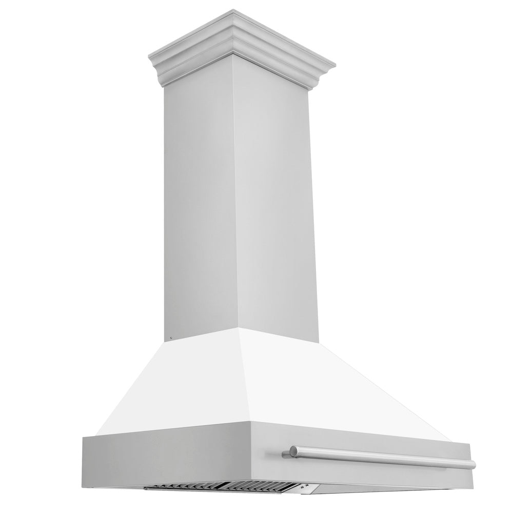 36 In. Stainless Steel Range Hood With White Matte Shell And Stainless Steel Handle 8654STXWM36