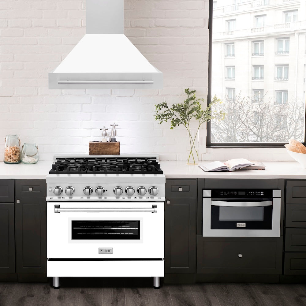 36 In. Stainless Steel Range Hood With White Matte Shell And Stainless Steel Handle 8654STXWM36