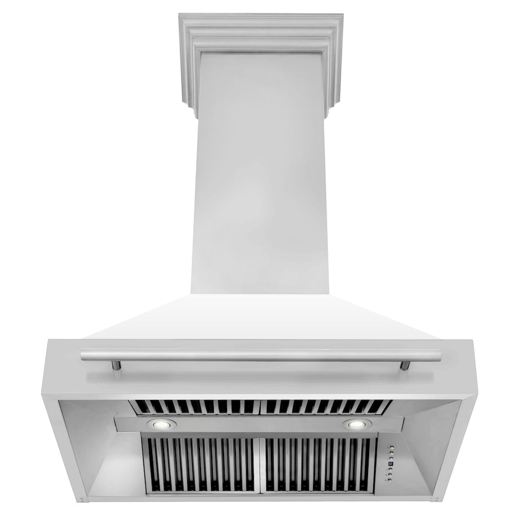 36 In. Stainless Steel Range Hood With White Matte Shell And Stainless Steel Handle 8654STXWM36