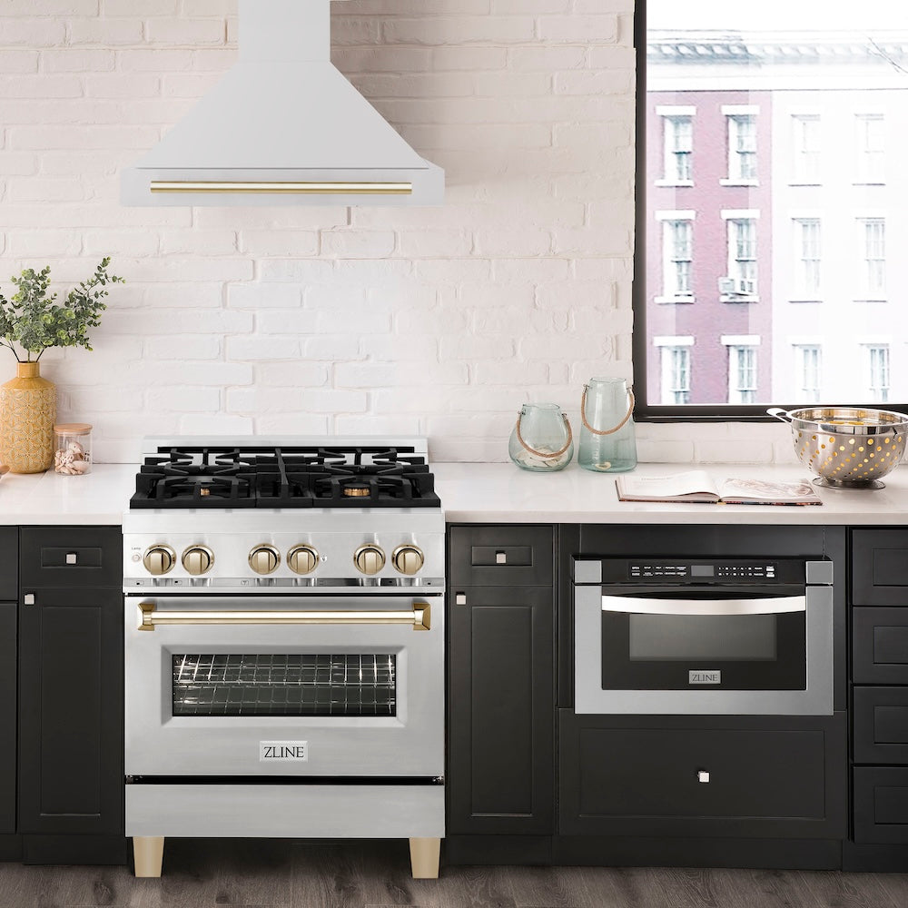 Autograph Edition 30 In. Stainless Steel Range Hood With Stainless Steel Shell And Polished Gold Handle 8654STZ30G