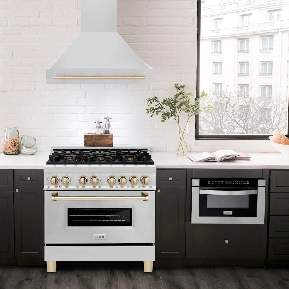 Autograph Edition 36 In. Stainless Steel Range Hood With Stainless Steel Shell And Polished Gold Handle 8654STZ36G