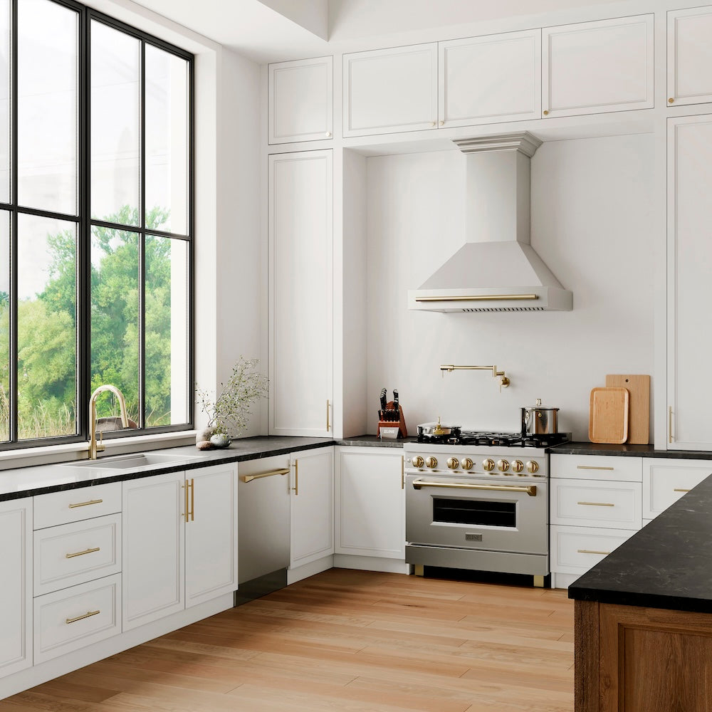 Autograph Edition 36 In. Stainless Steel Range Hood With Stainless Steel Shell And Polished Gold Handle 8654STZ36G