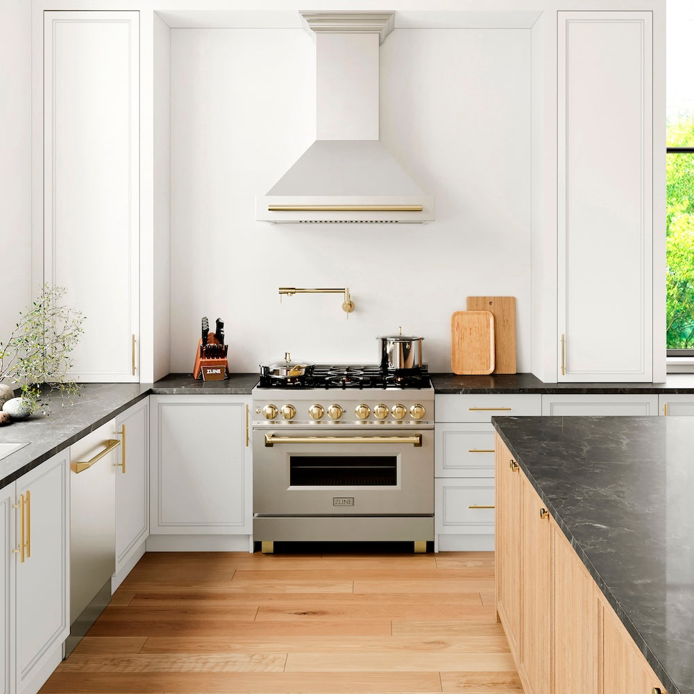 Autograph Edition 36 In. Stainless Steel Range Hood With Stainless Steel Shell And Polished Gold Handle 8654STZ36G