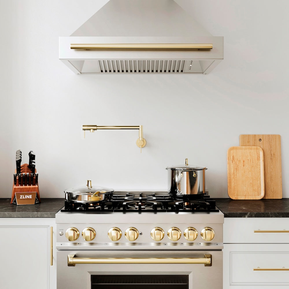 Autograph Edition 36 In. Stainless Steel Range Hood With Stainless Steel Shell And Polished Gold Handle 8654STZ36G