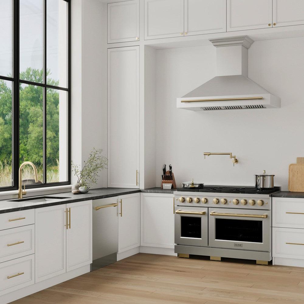 Autograph Edition 48 In. Stainless Steel Range Hood With Stainless Steel Shell And Polished Gold Handle 8654STZ48G