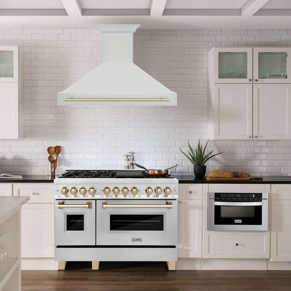 Autograph Edition 48 In. Stainless Steel Range Hood With Stainless Steel Shell And Polished Gold Handle 8654STZ48G