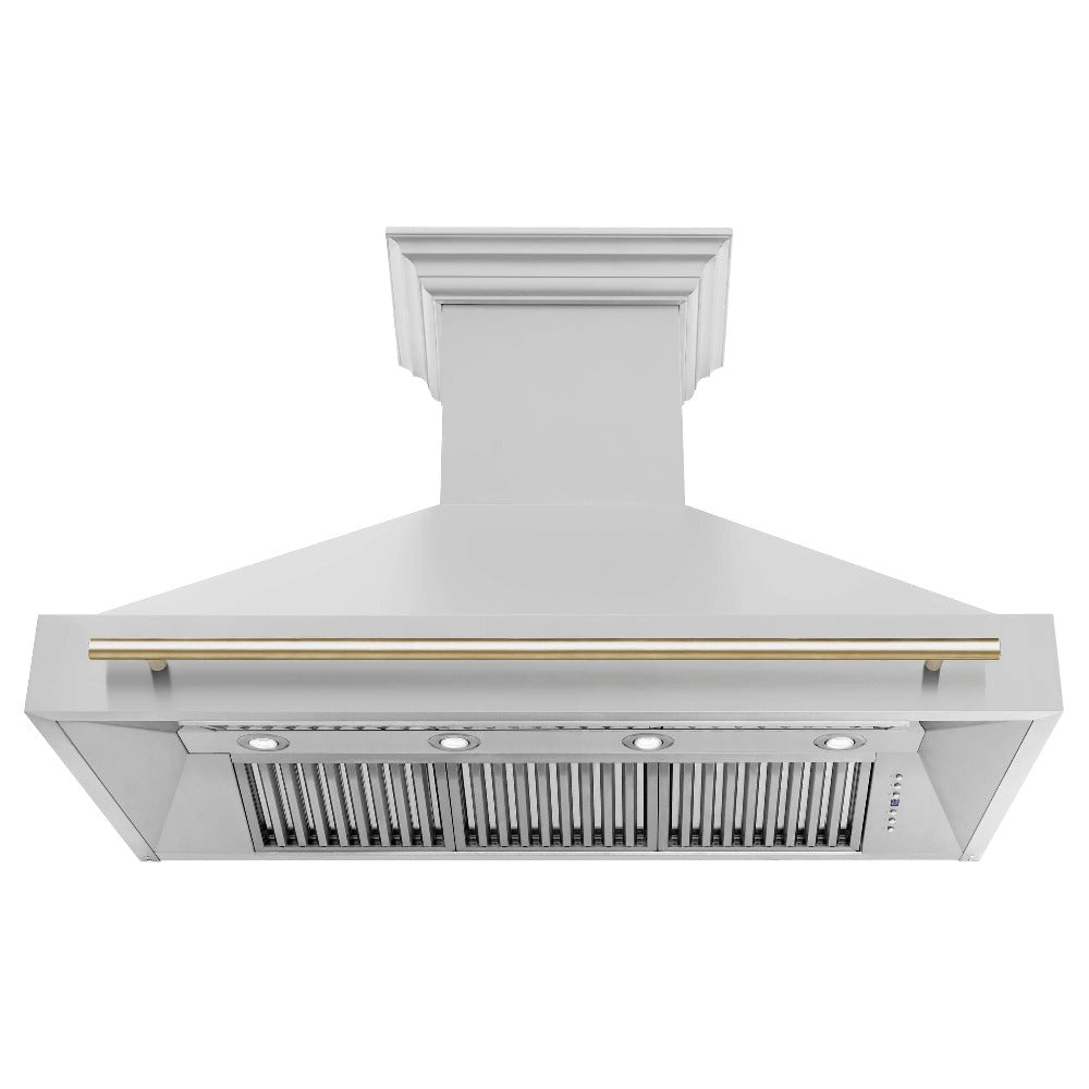 Autograph Edition 48 In. Stainless Steel Range Hood With Stainless Steel Shell And Polished Gold Handle 8654STZ48G