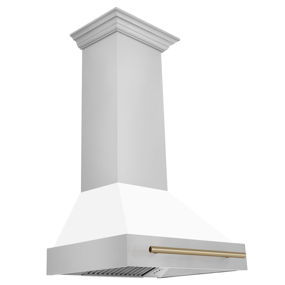 Autograph Edition 30 In. Stainless Steel Range Hood With White Matte Shell And Champagne Bronze Handle 8654STZWM30CB
