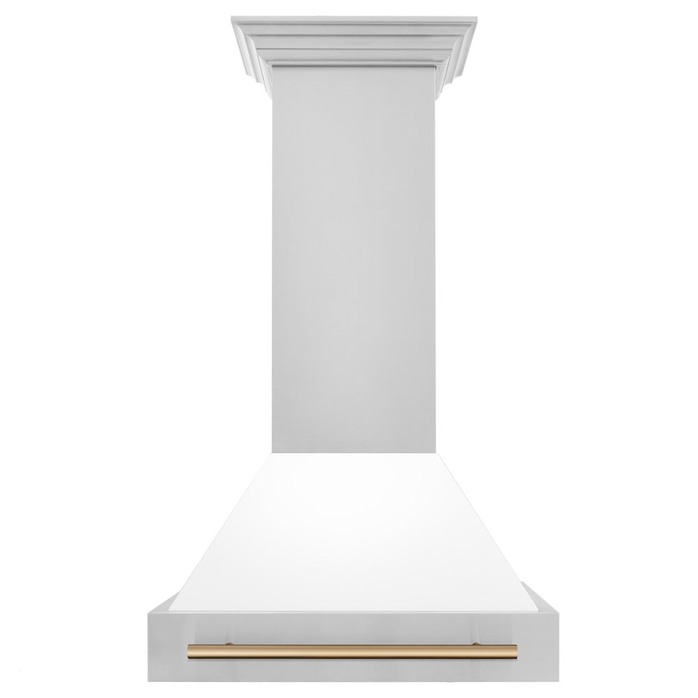 Autograph Edition 30 In. Stainless Steel Range Hood With White Matte Shell And Champagne Bronze Handle 8654STZWM30CB