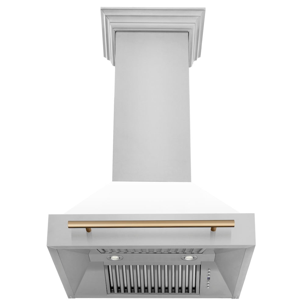 Autograph Edition 30 In. Stainless Steel Range Hood With White Matte Shell And Champagne Bronze Handle 8654STZWM30CB