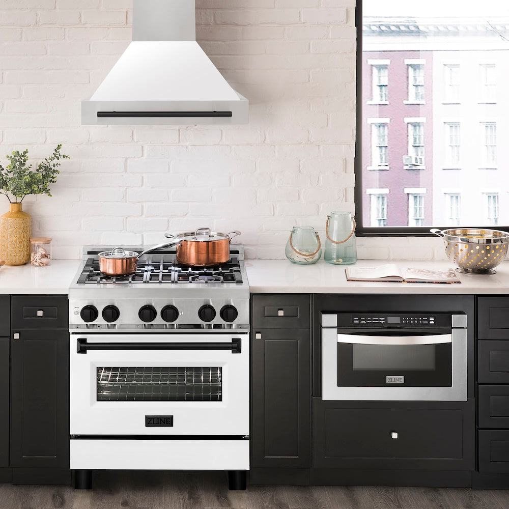 Autograph Edition 30 In. Stainless Steel Range Hood With White Matte Shell And Matte Black Handle 8654STZWM30MB