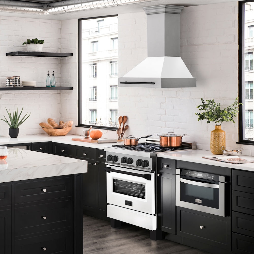 Autograph Edition 30 In. Stainless Steel Range Hood With White Matte Shell And Matte Black Handle 8654STZWM30MB